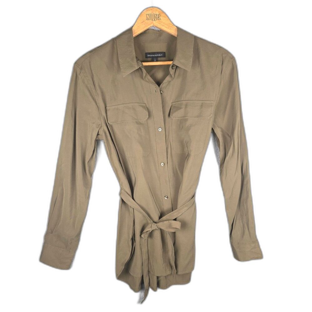 Banana Republic Tall Olive Belted Shirt Tunic M